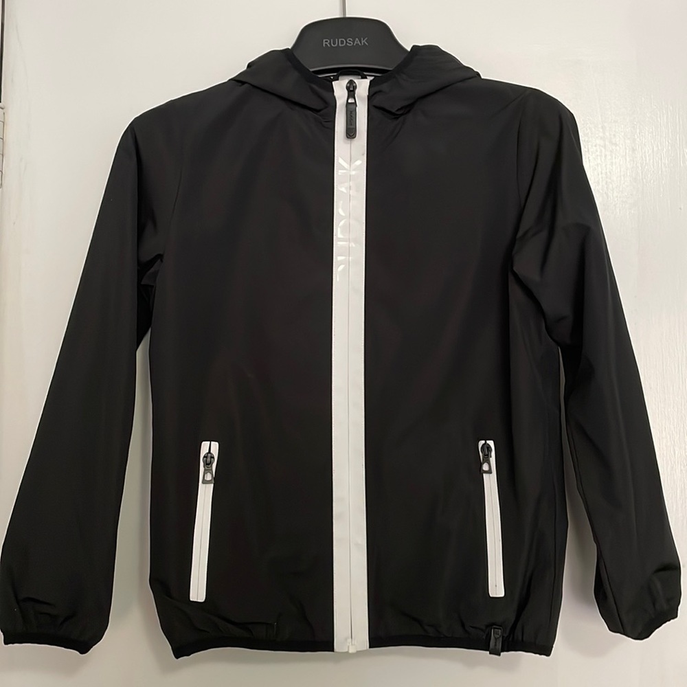 Rudsak windbreaker jacket white stripe hood Wyatt 9/10 NWT